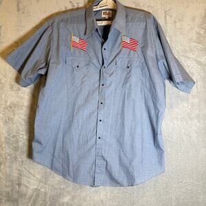 Vintage Ely Cattleman Western Shirt Men XXL American Flag Embroidered Snap Up
